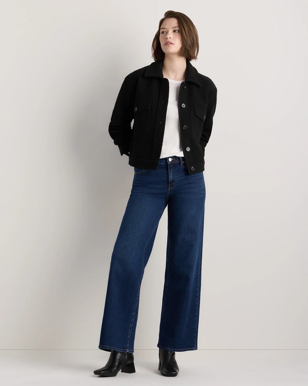 Quince Luna Stretch Wide Leg Jeans Blue Denim Mid Rise Sz 28